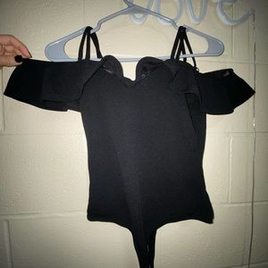 Off the shoulder black body suit
